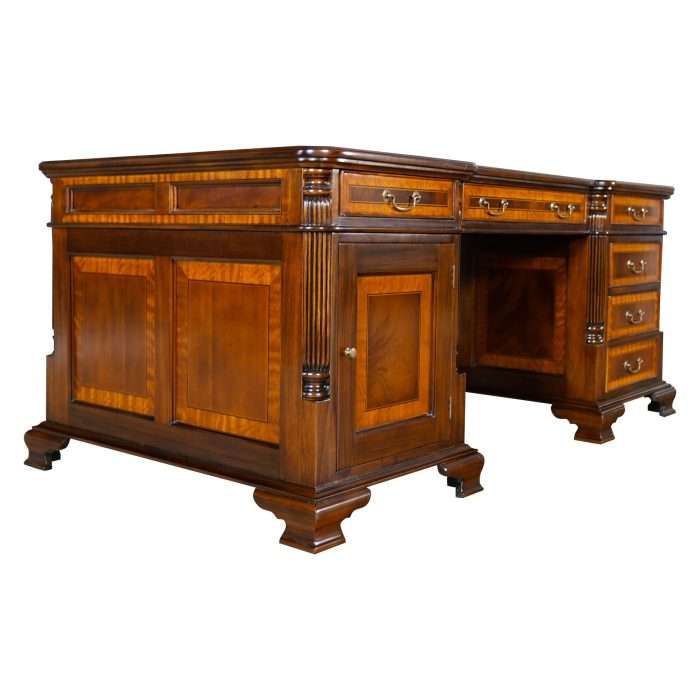 Brown Leather Banded Mahogany Partners Desk