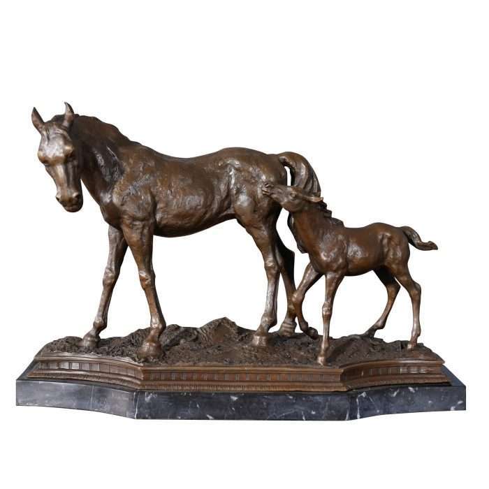 Bronze Horse and Foal on Marble Base