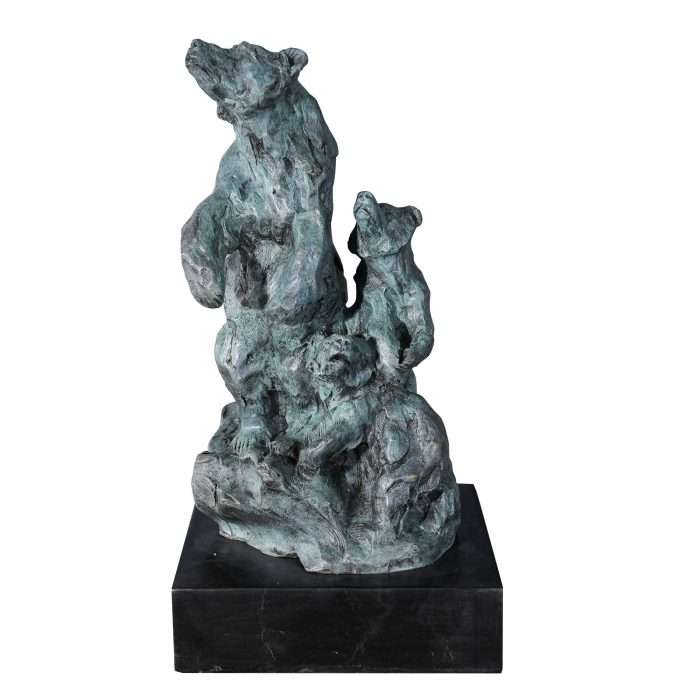 Bronze Bear and Cubs on Marble Base