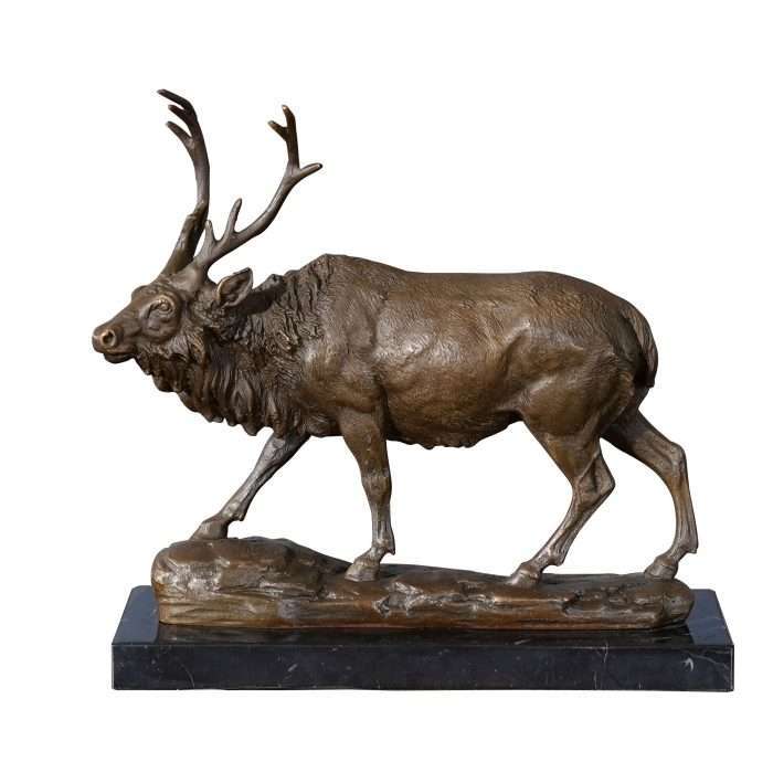 Bronze Bull Elk with Marble Base