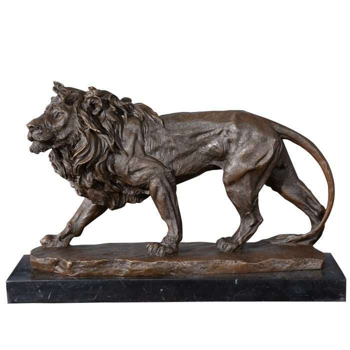 Bronze Lion with Marble Base