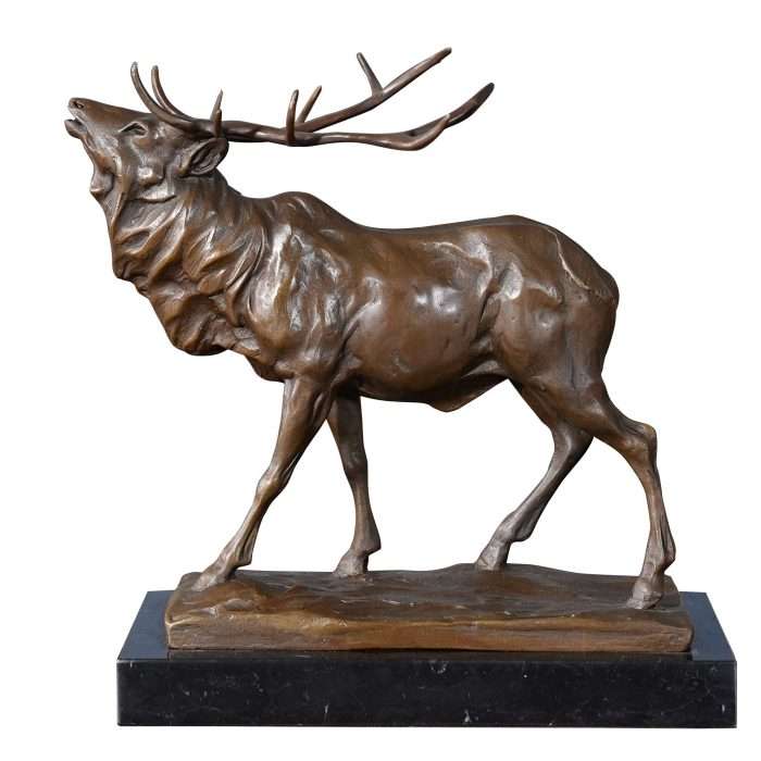 Bronze Bellowing Elk with Marble Base