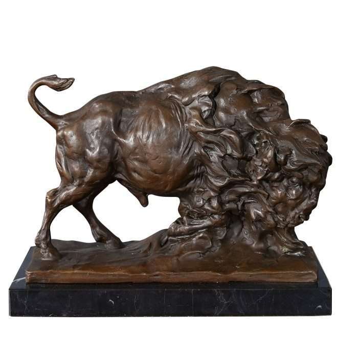 Bronze Bison with Marble Base