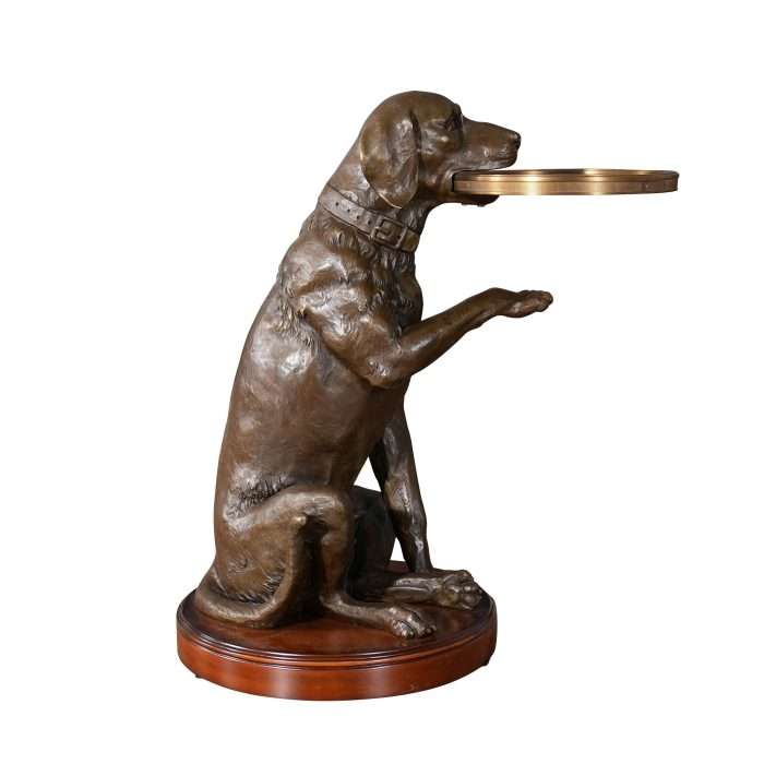 Sitting Bronze Dog on Wooden Base