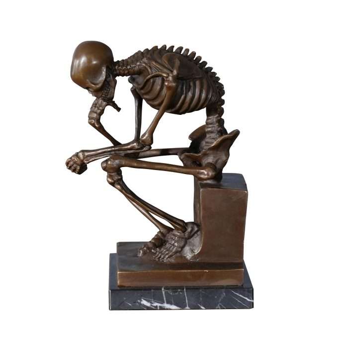 Bronze Skeleton Thinker on Marble Base