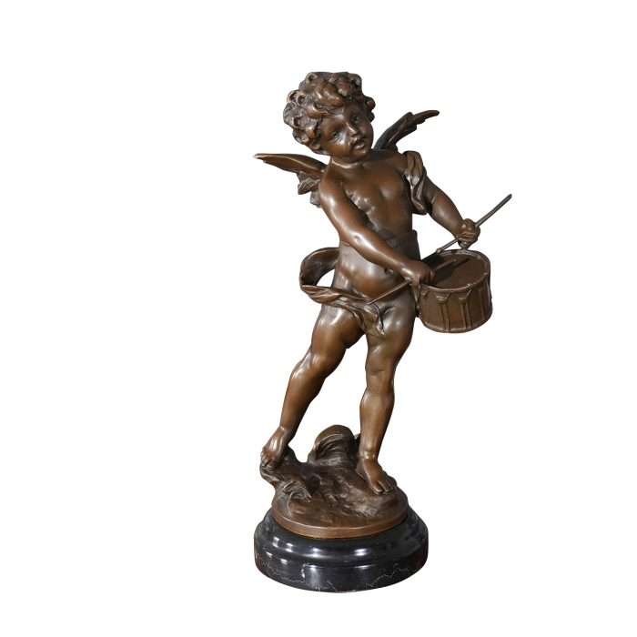 Bronze Drummer Cherub on Marble Base