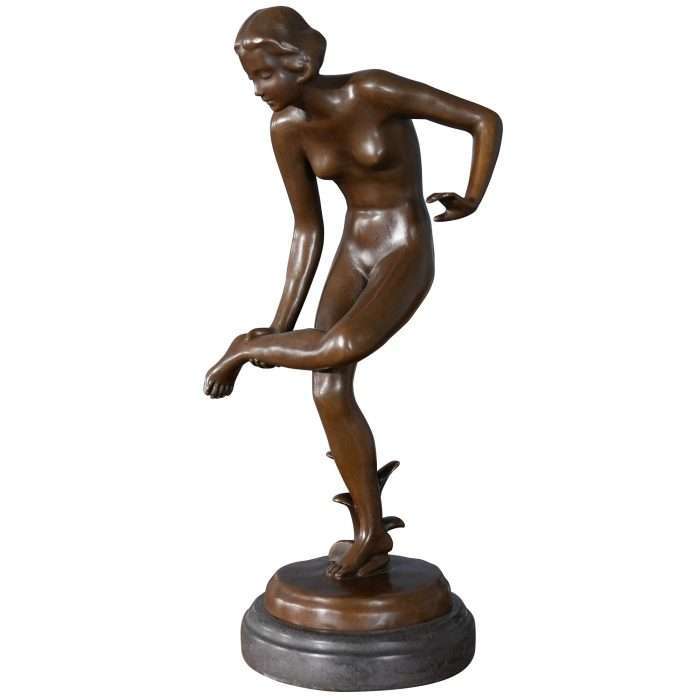 Bronze Girl with Thorn in Foot on Marble Base