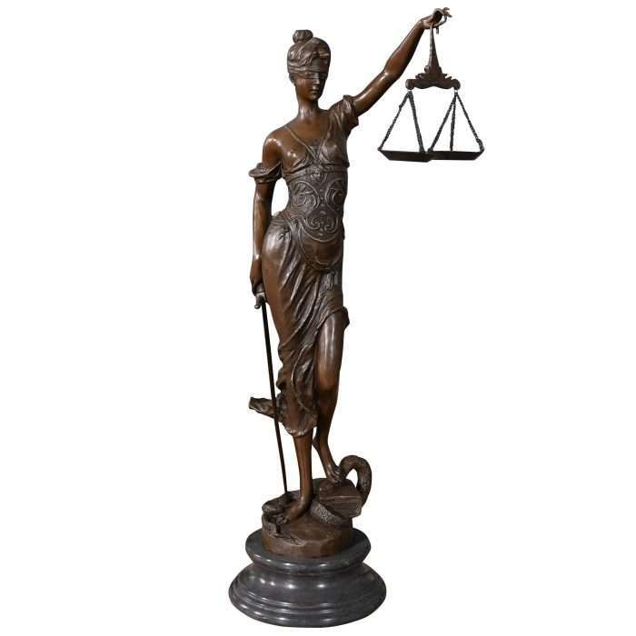 Bronze Justice with Scales on Marble Base