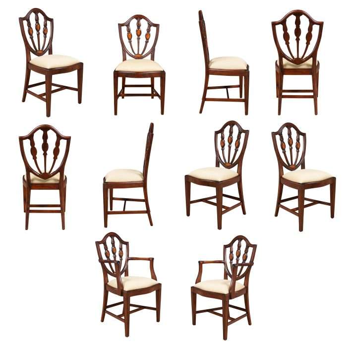 Set of 10 Inlaid Shield Back Chairs