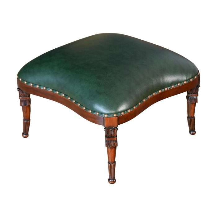 Fireside Chair Ottoman with Green Leather