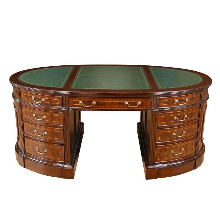 Green Leather Oval Partners Desk